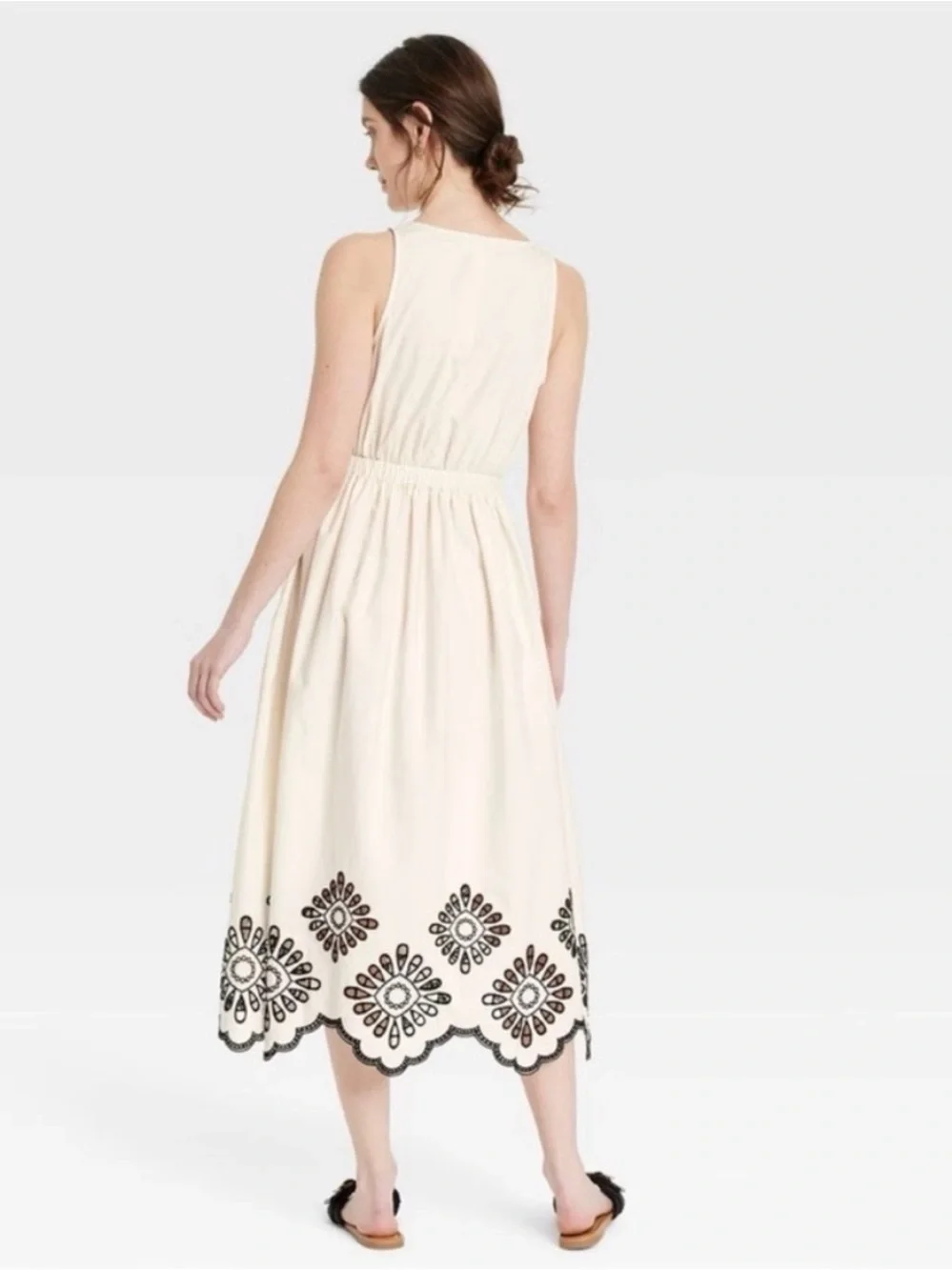 Universal Thread Women's Vneck Eyelet Maxi Sundress Cream Black Size M - Picture 2 of 2